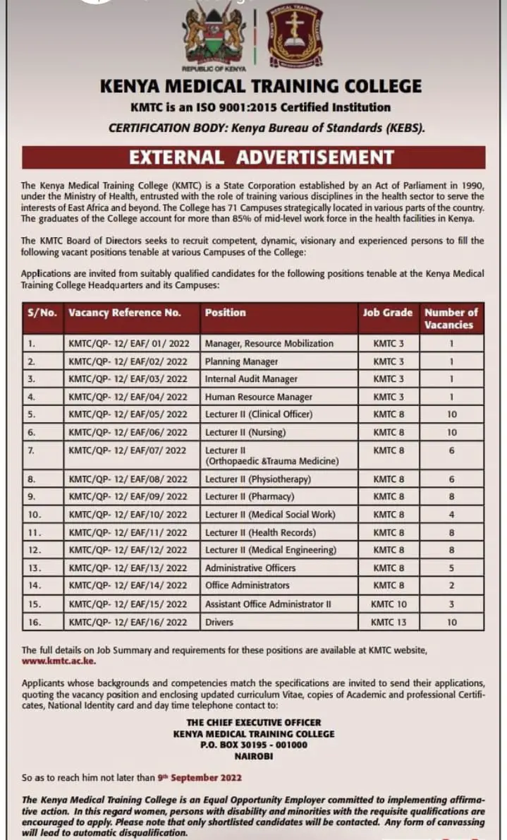 kmtc-advertises-job-vacancies-how-to-apply-darubini-news